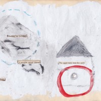 caged birds were free again - painted book page by First Nations artist Winter Brown