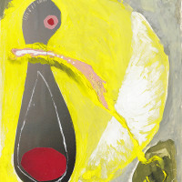 Crouch End conjurer - mixed media collage on paper by Native Canadian painter Winter Brown