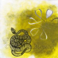 snake & spiro 2 - acrylic painting on paper by First Nations artist Winter Brown